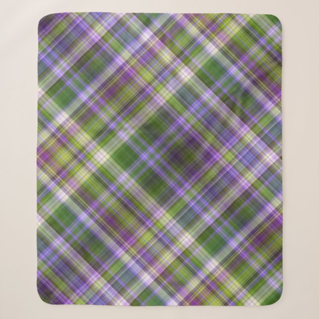 Cobertor Sherpa Iris em Xadrez Roxo e Verde (Frente)