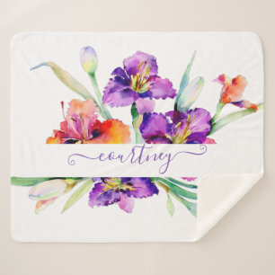 Cobertor Sherpa Íris personalizada em aquarela roxa