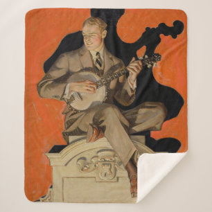 Cobertor Sherpa J.C. Leyendecker Tocador de Banjo 1920 Arte Art Dé