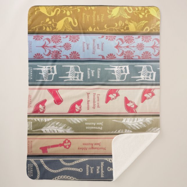 Cobertor Sherpa Jane Austen Books Throw Blanket (Frente)