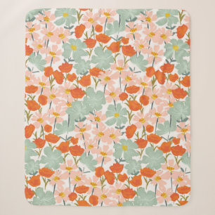 Cobertor Sherpa Jardim de belas flores desenhadas à mão, cor-de-