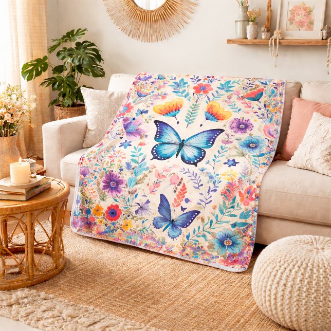 Cobertor Sherpa Jardim de Borboletas e Flores Silvestres (Criador carregado)