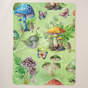 Cobertor Sherpa Jardim de Cogumelo com Aquarela