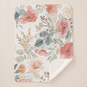 Cobertor Sherpa Jardim de Coral Rosado Padrão Floral Aquarela