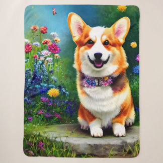 Cobertor Sherpa Jardim de Flores Corgi