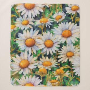 Cobertor Sherpa Jardim de Flores de Margarida Aquarela