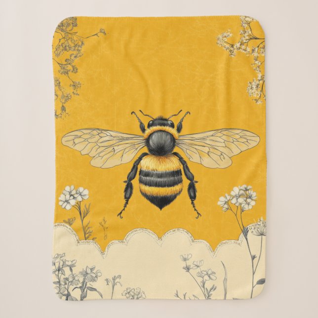 Cobertor Sherpa Jardim de Flores Silvestres da Abelha Melífera Vin (Frente)