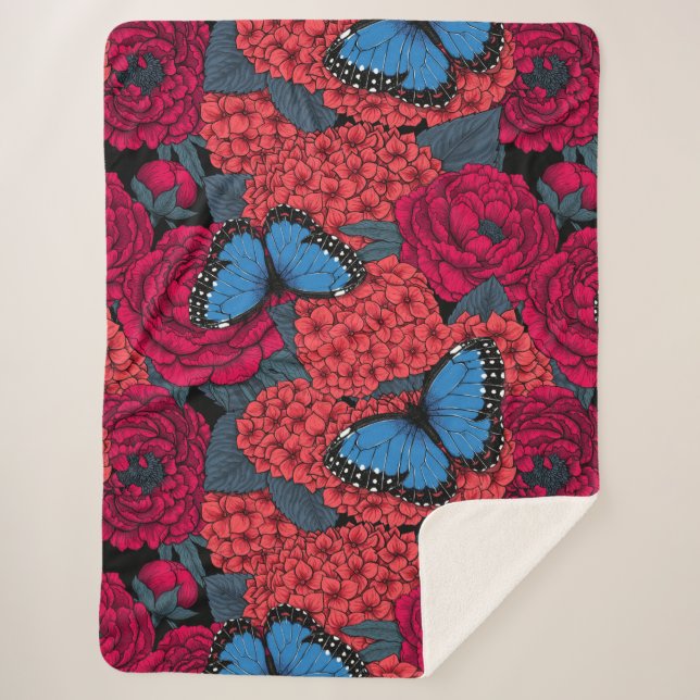 Cobertor Sherpa Jardim de foz azul (Frente)