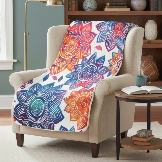 Cobertor Sherpa Jardim de Mandala - Presente de Boho Vibrante (Criador carregado)