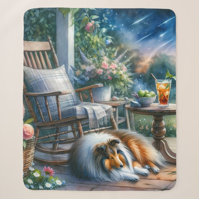 Cobertor Sherpa Jardim Estrelado Varanda Sheltie Sonho (Frente)