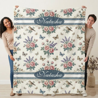 Cobertor Sherpa Jardim Inglês Vitoriano Vintage Borboleta Pássaros