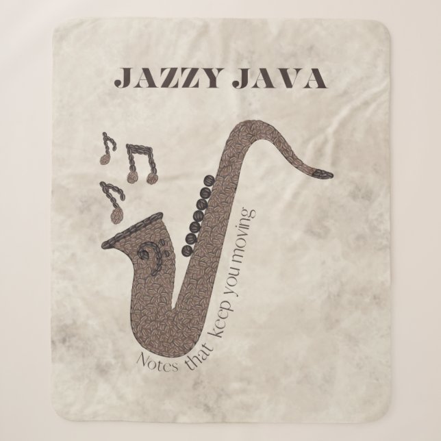 Cobertor Sherpa Jazzy Java-Grãos de Café-Saxofone- (Frente)