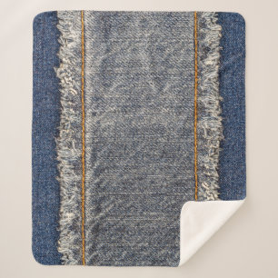 Cobertor Sherpa Jeans Azuis Denim: Patch Duplo Casual