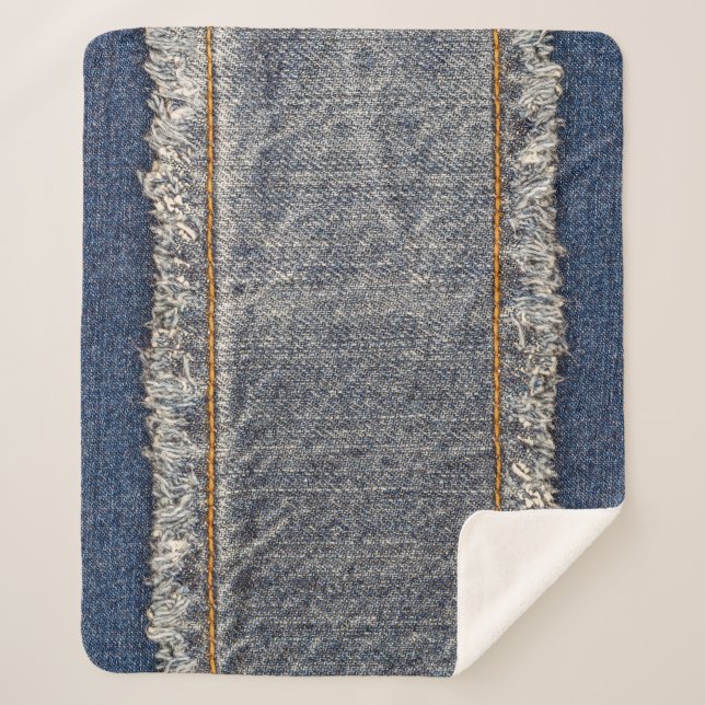 Cobertor Sherpa Jeans Azuis Denim: Patch Duplo Casual (Frente)