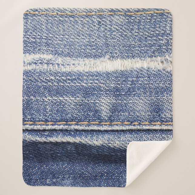Cobertor Sherpa Jeans fundo de textura. (Frente)