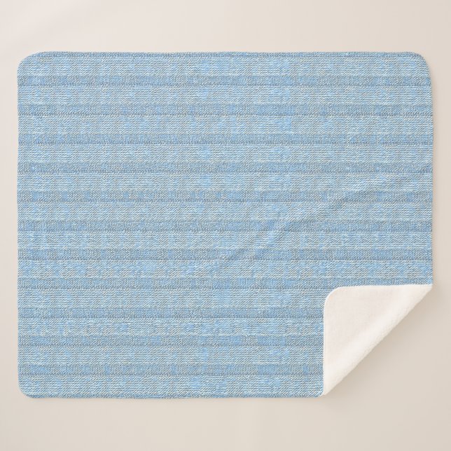 Cobertor Sherpa Jersey Stripe Knit Pattern in Baby Blue  (Frente (Horizontal))