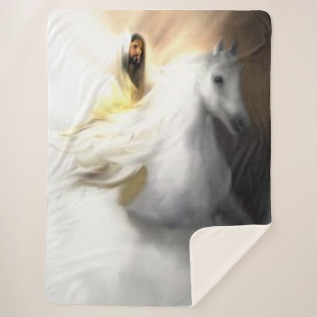 Cobertor Sherpa Jesus em um cavalo branco (Frente)