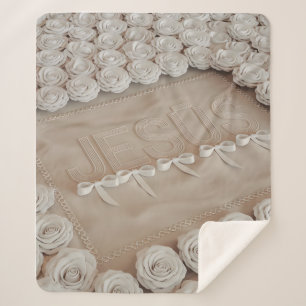 Cobertor Sherpa JESÚS Fleece & Sherpa Blanket - Rosas brancas e