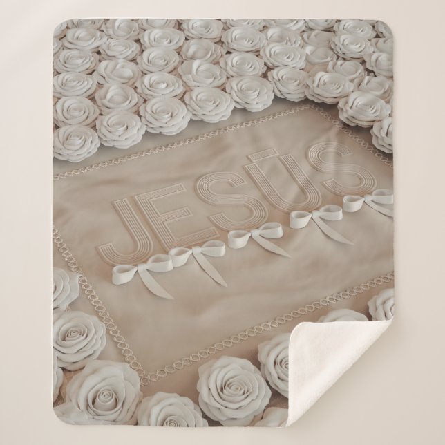 Cobertor Sherpa JESÚS Fleece & Sherpa Blanket - Rosas brancas e (Frente)