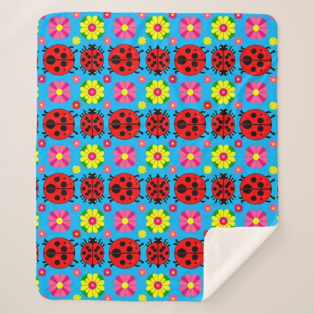 Cobertor Sherpa Joaninhas e Flores Coloridas (Frente)