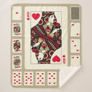 Cobertor Sherpa Jogando cartas de "Hearts" no estilo antigo. Ori