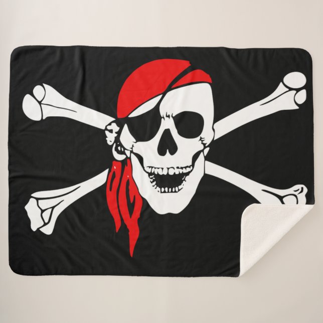 Cobertor Sherpa JOLLY ROGER SKULL e OSSOS CRUZADOS (Frente (Horizontal))