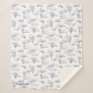 Cobertor Sherpa Joy of Flight - Aviação clássica - Marinho e branc
