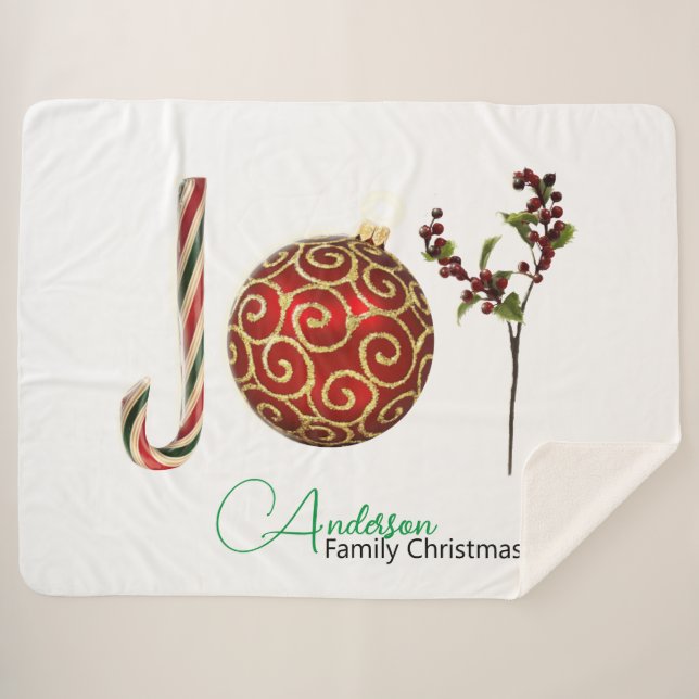 Cobertor Sherpa Joy personalizou o ornamento de cana doce Holly (Frente (Horizontal))