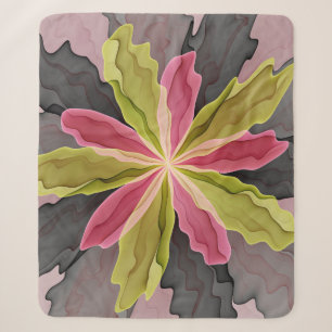 Cobertor Sherpa Joy, verde rosa, Antracite Fantasia Flor Fractal