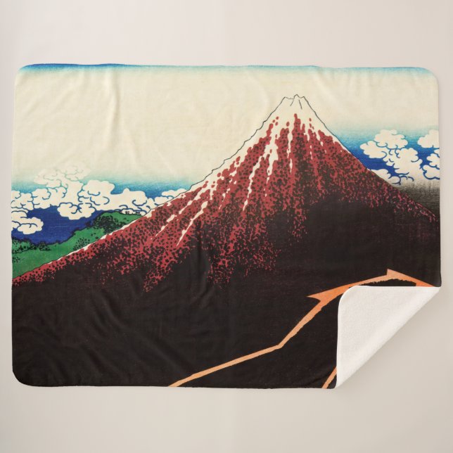 Cobertor Sherpa Katsushika Hokusai - Relâmpagos abaixo do cume (Frente (Horizontal))