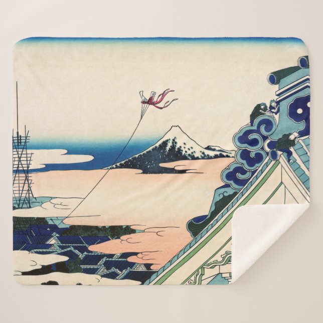 Cobertor Sherpa Katsushika Hokusai - Templo Asakusa Honganji, Edo (Frente (Horizontal))
