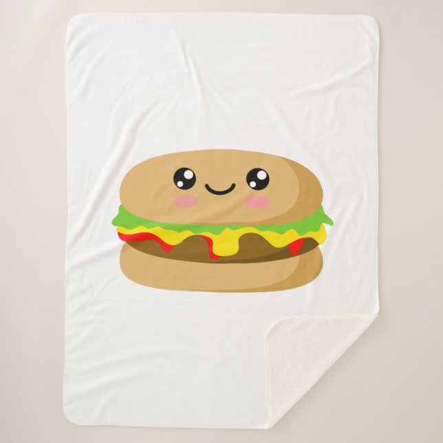 Cobertor Sherpa Kawaii Burger (Frente)