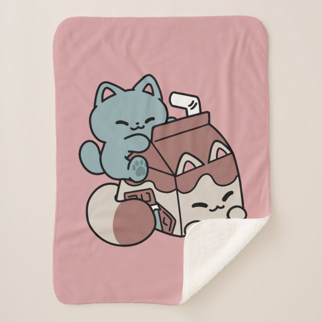 Cobertor Sherpa Kawaii Chocolate Milk Cat – Cozy Drink & Cuteness  (Frente)