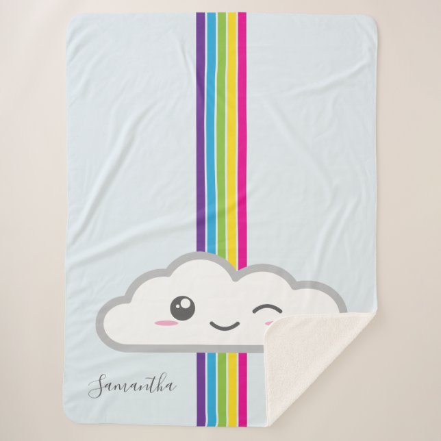 Cobertor Sherpa Kawaii Cloud & Rainbow Monograma Sherpa Blanket (Frente)