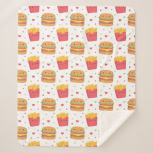 Cobertor Sherpa Kawaii Fries e Burger Patterno