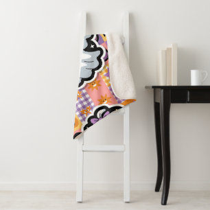 Cobertor Sherpa Kawaii Ghost Blanket - Ghost de Cartoon de Patchwo