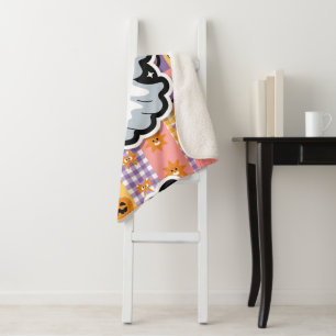 Cobertor Sherpa Kawaii Ghost Blanket - Ghost de Cartoon de Patchwo