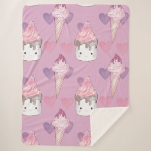 Cobertor Sherpa Kawaii Marshmallow e padrão de Sorvete