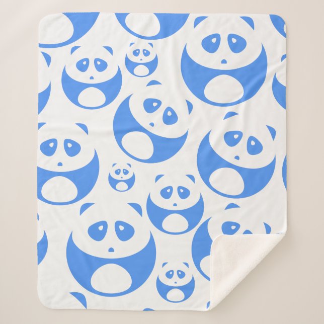 Cobertor Sherpa Kawaii Panda Baby Blue and WhitePattern (Frente)