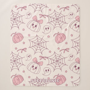 Cobertor Sherpa Kawaii Pink Halloween Fantasmas & Pumpkin (2)