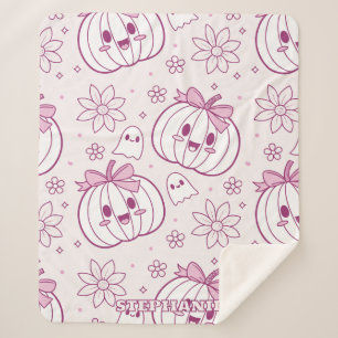Cobertor Sherpa Kawaii Pumpkins, Fantasmas e Flores