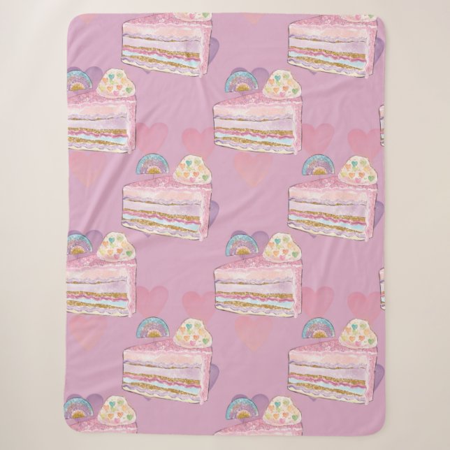 Cobertor Sherpa Kawaii Rainbow Cake Patterno - Púrpura Pastel (Frente)