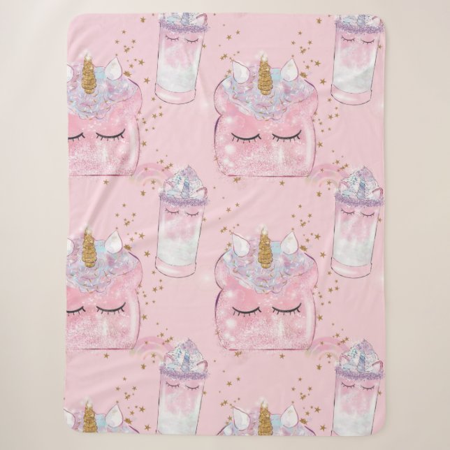 Cobertor Sherpa Kawaii Unicorn Toast & Milkshake - Pastel (Frente)