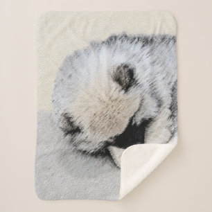 Cobertor Sherpa Keeshond Dormindo Puppy Pintura Original