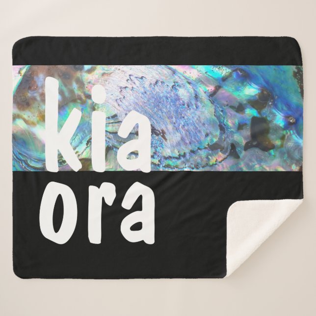 COBERTOR SHERPA KIA ORA NEW ZEALAND PAUA BLACK MAORI NZ KIWI (Frente (Horizontal))