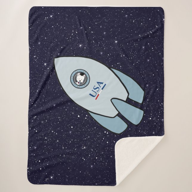 Cobertor Sherpa KiniArt Space Rocket Dog Westie Sherpa Blanket (Frente)