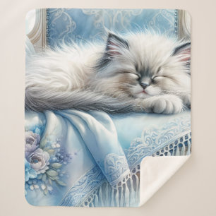 Cobertor Sherpa Kitty Adormecida Azul Sonho Cottagecore