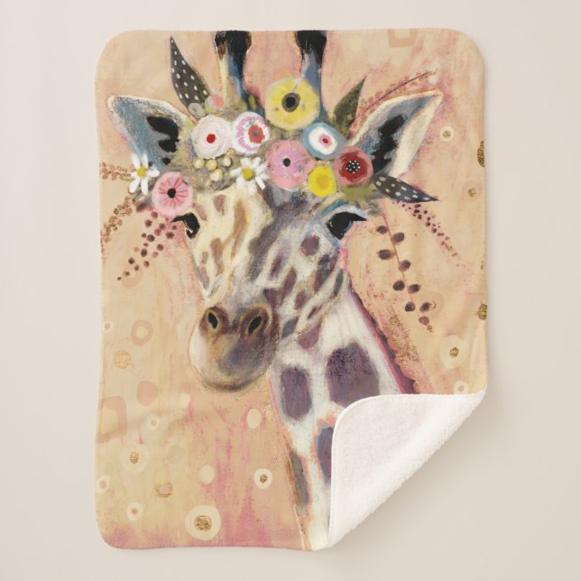 Cobertor Sherpa Klimt Giraffe | Adornada Em Flores (Frente)