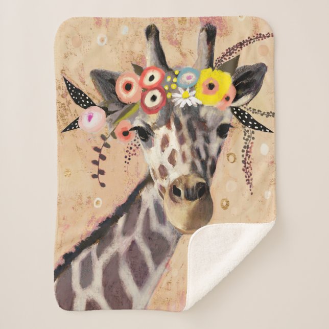 Cobertor Sherpa Klimt Giraffe | Coroa De Flores (Frente)