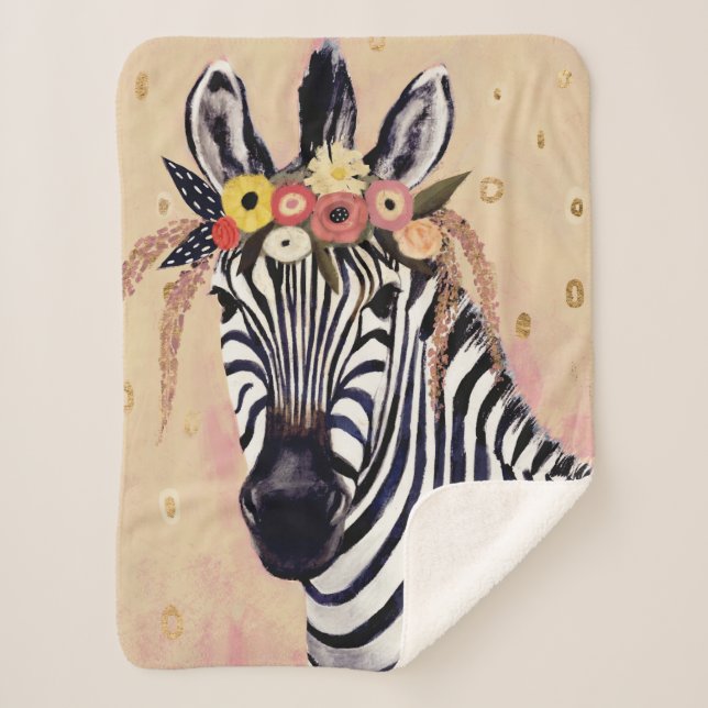 Cobertor Sherpa Klimt Zebra | Adornada Em Flores (Frente)